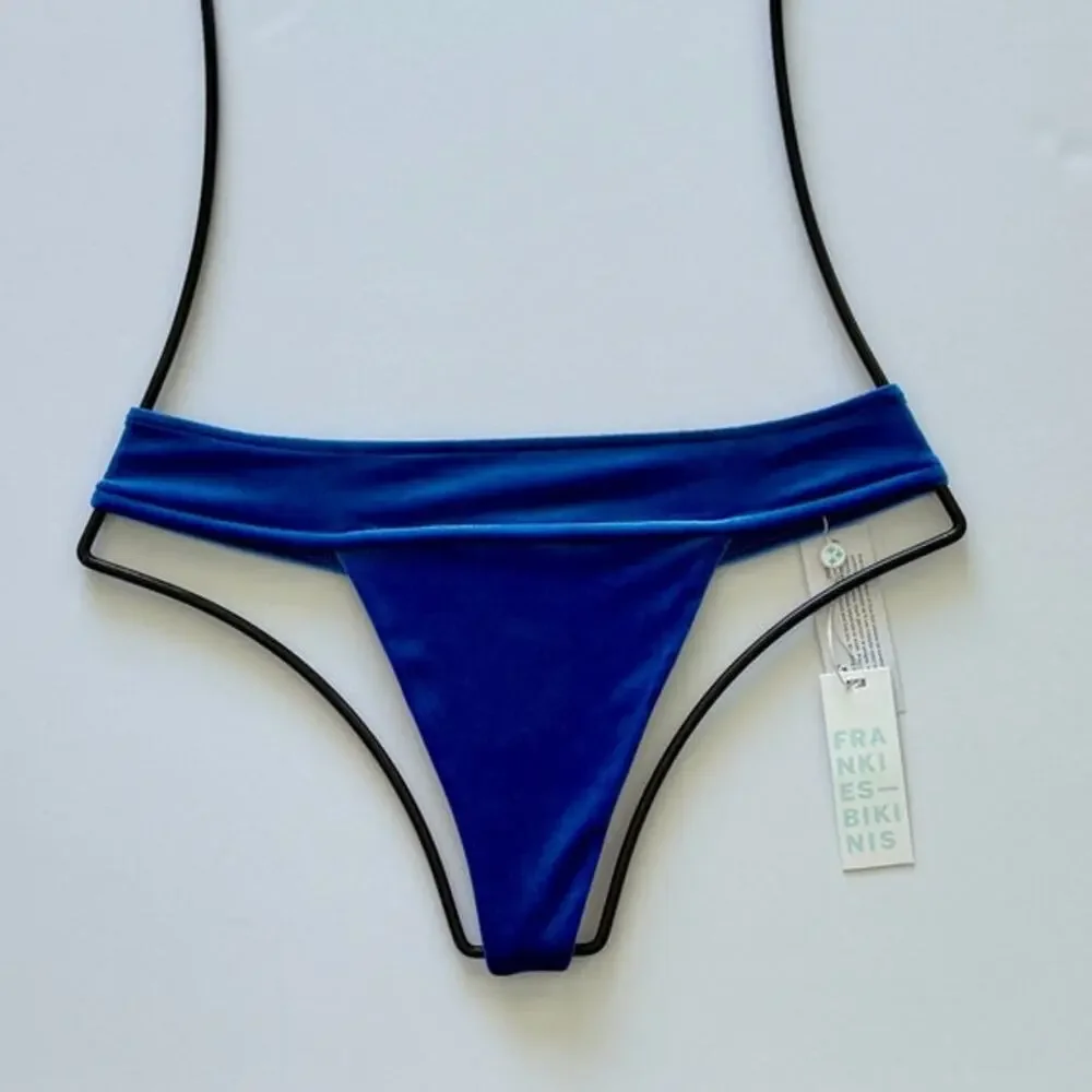 Frankies Bikinis Phoebe Velvet Thong Bikini Bottom - Pacific Blue - M - NWT